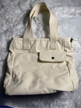 Cream Tote Bag with Front Pocket - Women's Carryall
